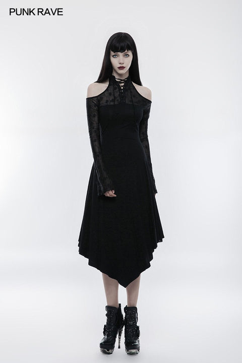 Dark Lace Spliced Sexy Off Shoulder Gothic Dress