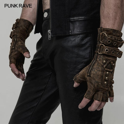 Super Cool Steampunk Leather Gloves Men Punk Accessory