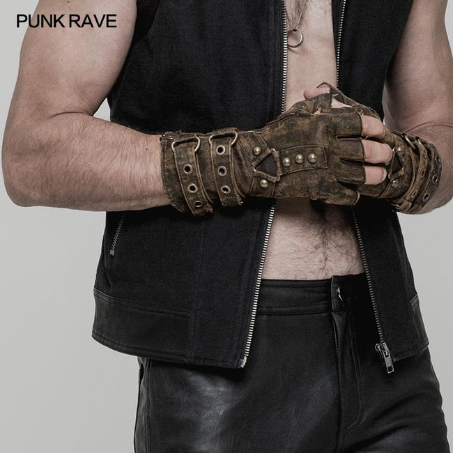 Super Cool Steampunk Leather Gloves Men Punk Accessory