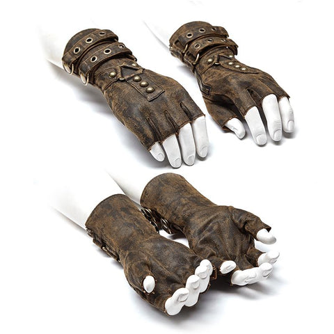 Super Cool Steampunk Leather Gloves Men Punk Accessory