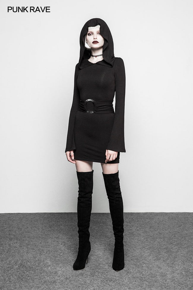Women Fashion Gothic Dress Black Half Skirt With Oversized Witch Hat
