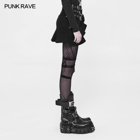 Irregular Elastic Lotus Leaf Hem Short Punk Skirt For Women