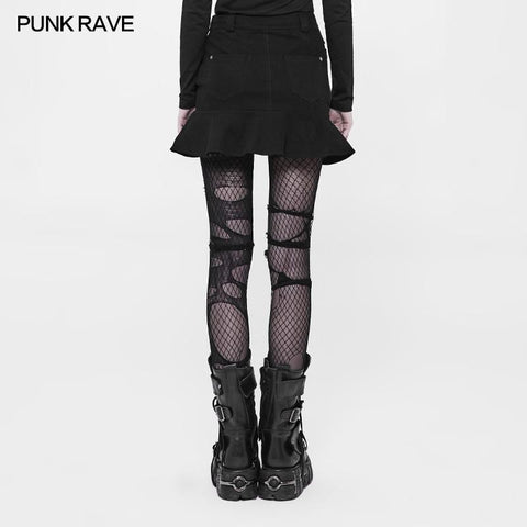 Irregular Elastic Lotus Leaf Hem Short Punk Skirt For Women