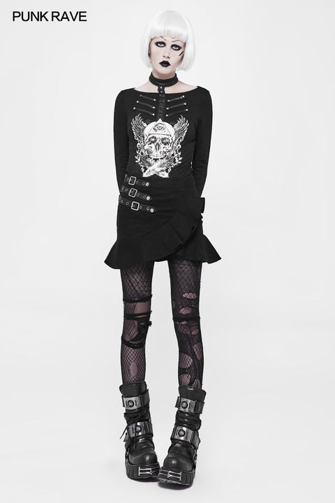 Irregular Elastic Lotus Leaf Hem Short Punk Skirt For Women