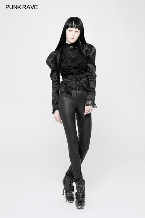 Women High Waist Stretch Jacquard Tight Gothic Pants