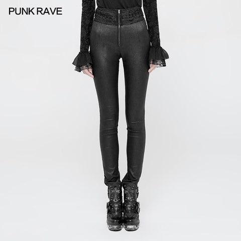 Women High Waist Stretch Jacquard Tight Gothic Pants