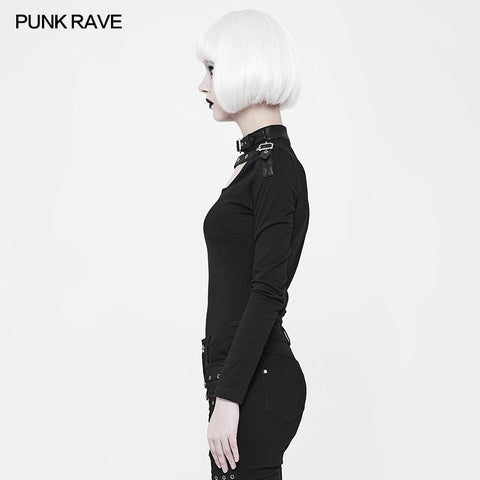 Elastic Knit Fabric Slim-fitting Punk T-shirt For Women