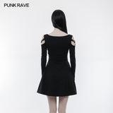 Women Knitting Slim Punk Dress With Leather Loop Design