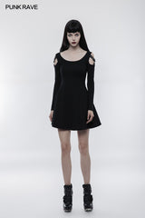 Women Knitting Slim Punk Dress With Leather Loop Design