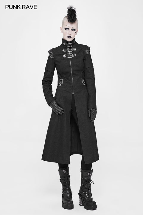 Personality Printing Leather Spliced Punk Coat For Men &amp; Women