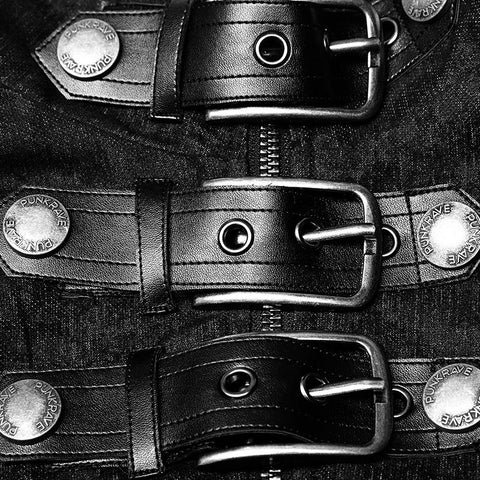 Personality Printing Leather Spliced Punk Coat For Men &amp; Women