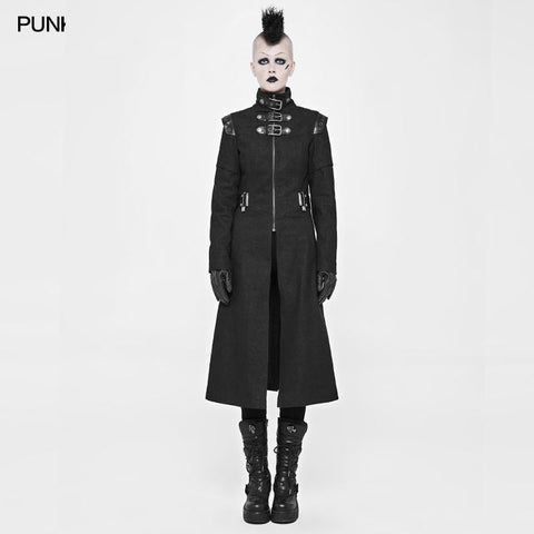 Personality Printing Leather Spliced Punk Coat For Men &amp; Women
