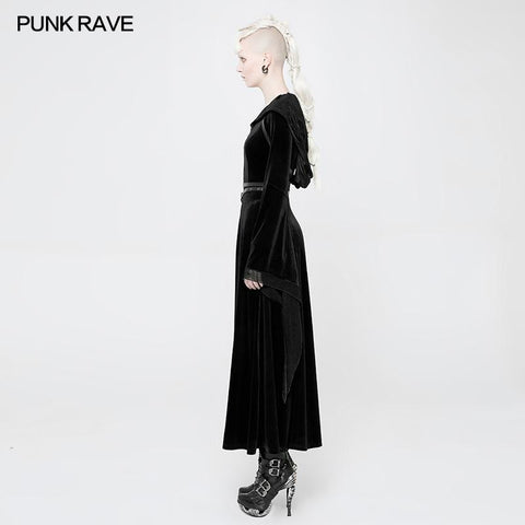 Mysterious Velvet Hooded Gothic Coat With Independent Waist Loops