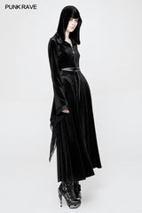 Mysterious Velvet Hooded Gothic Coat With Independent Waist Loops