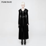 Mysterious Velvet Hooded Gothic Coat With Independent Waist Loops
