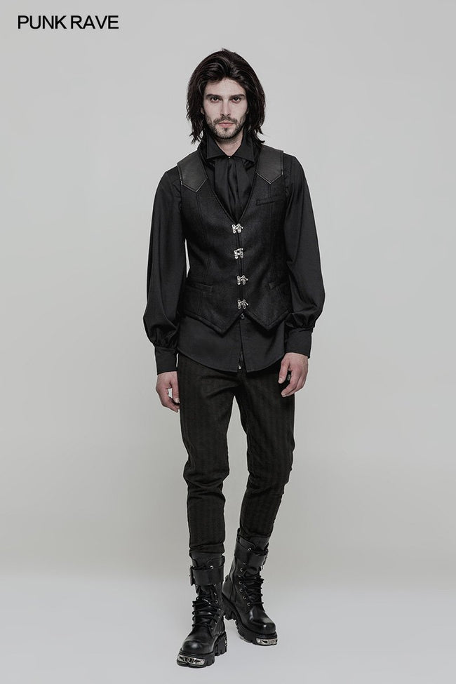 Steampunk Heavy Twilled Woven Breasted Waistcoat For Men