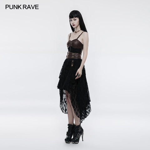 Steampunk Adjustable Four-Button Design Lace Dress For Women