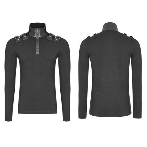 Men's Goth Elastic Knitted Uniform Long-sleeve T-shirt