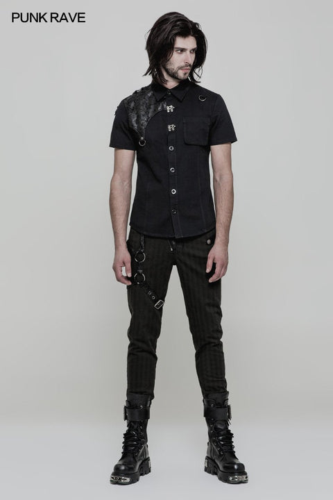 Personality Metal Buckle Design Punk Shirt For Men