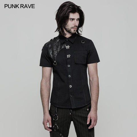 Personality Metal Buckle Design Punk Shirt For Men