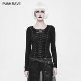 Punk Front Corn Wear Rope T-shirt For Women