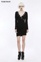 Sexy Deep V Punk Dress With Simplicity Corns And Pins Decoration