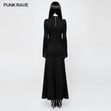 Exquisite Lace Knitted Gothic Dress With Front Semi-Transparent Stand Collar Design