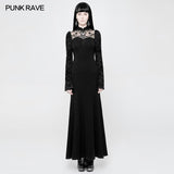 Exquisite Lace Knitted Gothic Dress With Front Semi-Transparent Stand Collar Design