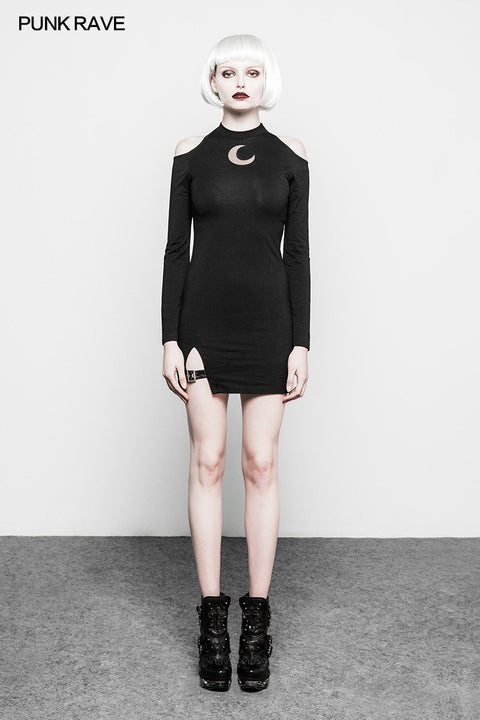 Mystery Hollow Out Moon Pattern Strapless Gothic Dress