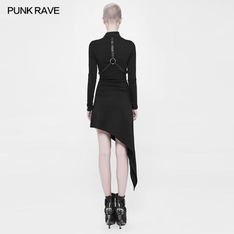 Asymmetrical Black Harness Design Knit Punk Dress