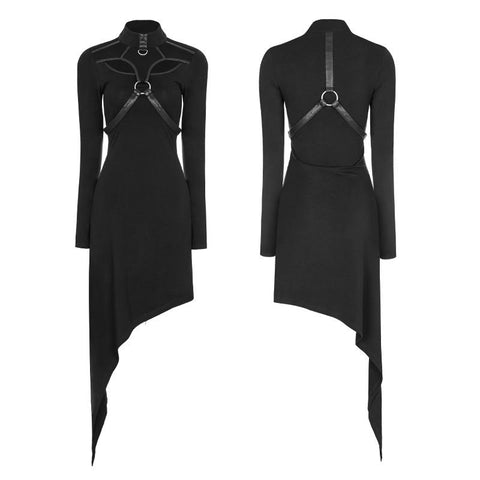 Asymmetrical Black Harness Design Knit Punk Dress