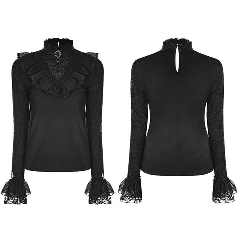 Black Lace Stand Collar Lolita T-Shirts For Women