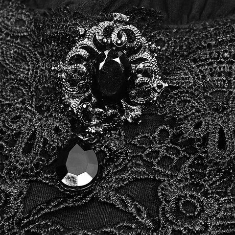 Black Lace Stand Collar Lolita T-Shirts For Women