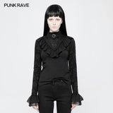 Black Lace Stand Collar Lolita T-Shirts For Women