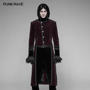 Gothic Dark Rose Printed Velvet Swallowtail Coat Jacket