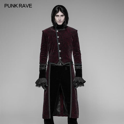 Gothic Dark Rose Printed Velvet Swallowtail Coat Jacket