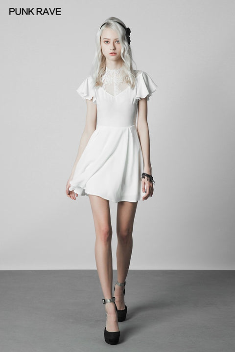 Elegant Lace Stitching Chiffon V-collar Gothic Dress