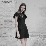Elegant Lace Stitching Chiffon V-collar Gothic Dress