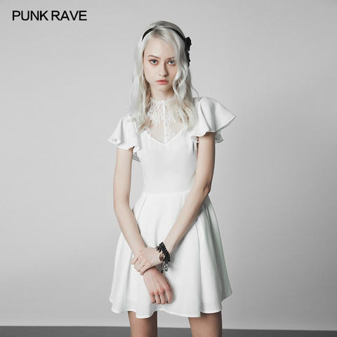 Elegant Lace Stitching Chiffon V-collar Gothic Dress