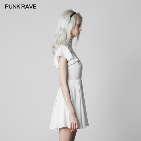 Elegant Lace Stitching Chiffon V-collar Gothic Dress