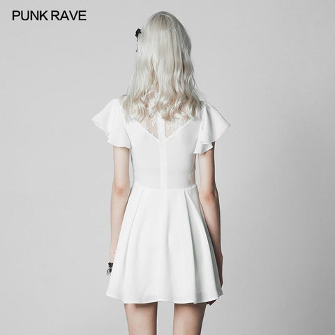 Elegant Lace Stitching Chiffon V-collar Gothic Dress