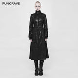 Punk Darkness Stand-Collar Leather Long Coat For Women