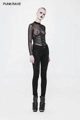 Punk Elastic Denim Studded Long Pants For Women