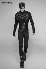 Men's Punk Personality Girdle Leather Buckle Strap Zipper Rough Underwaist Corset