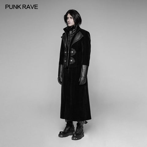 Gorgeous Velvet Long Punk Jacket Detachable Fake Two-Piece Coat For Men