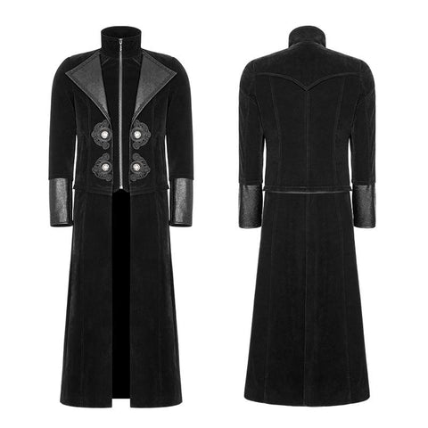 Gorgeous Velvet Long Punk Jacket Detachable Fake Two-Piece Coat For Men