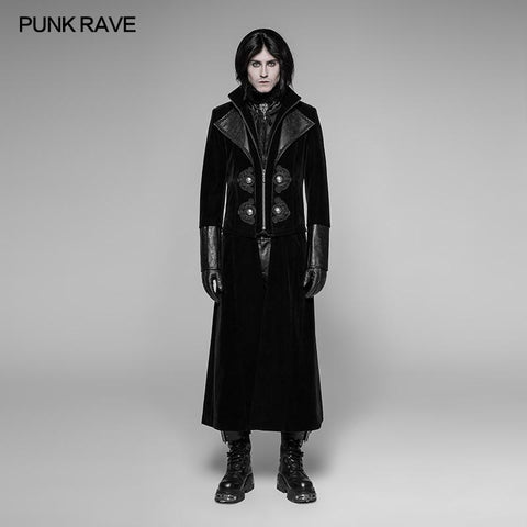 Gorgeous Velvet Long Punk Jacket Detachable Fake Two-Piece Coat For Men