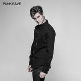 Men's Punk Tie Rope Personality Shirt With Double Pocket