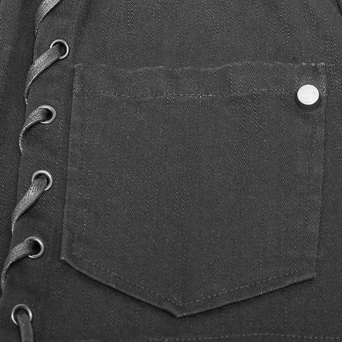 Men's Punk Tie Rope Personality Shirt With Double Pocket