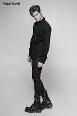 Men's Punk Tie Rope Personality Shirt With Double Pocket